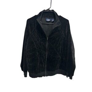 CB Casual Full Zip Long Sleeve Velvet Jacket Black Plus Sz 2X Relaxed NWT